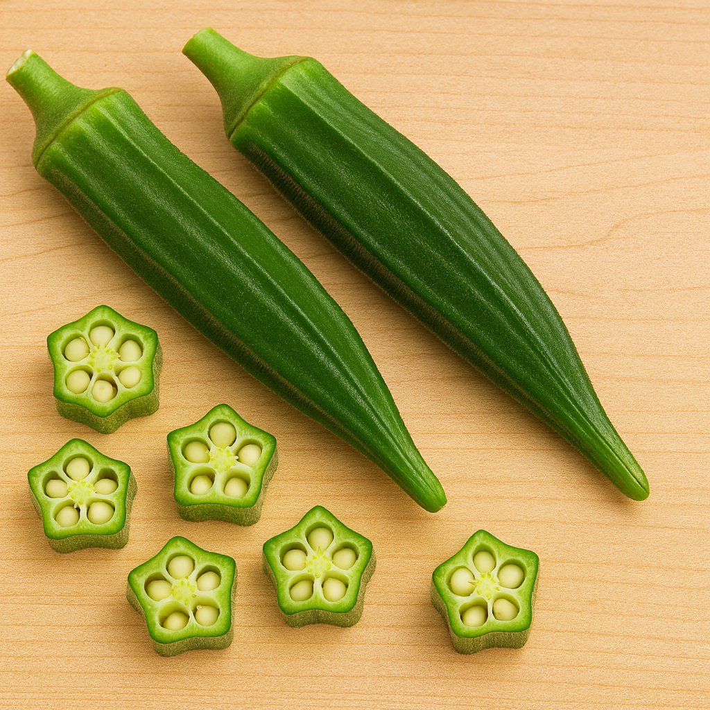 Clemson Spineless Okra vegetable seeds yielding tender, spineless green pods for traditional Southern-style cooking.