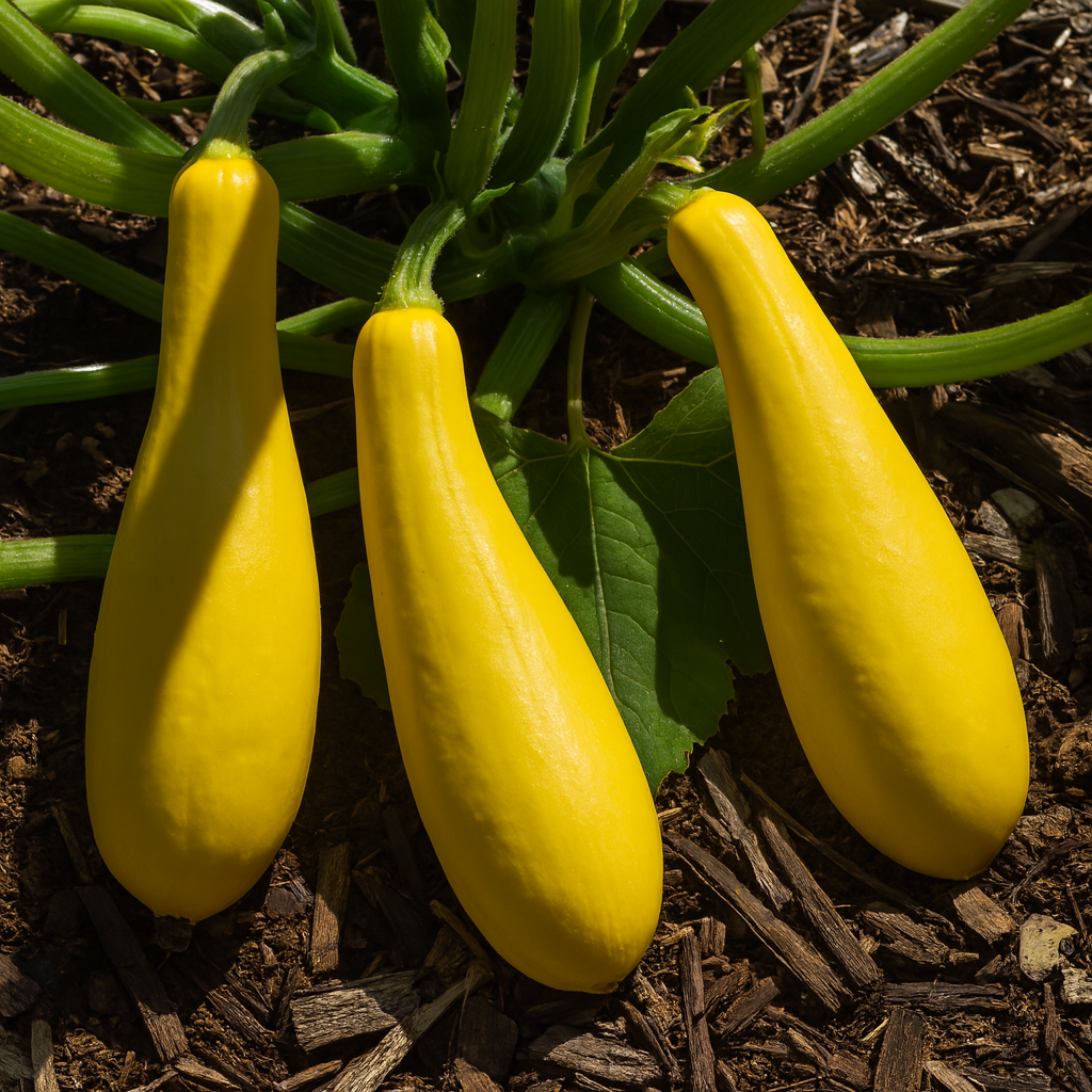 Early Prolific Straightneck Summer Squash vegetable seeds for smooth, yellow fruits versatile for roasting and sautéing.