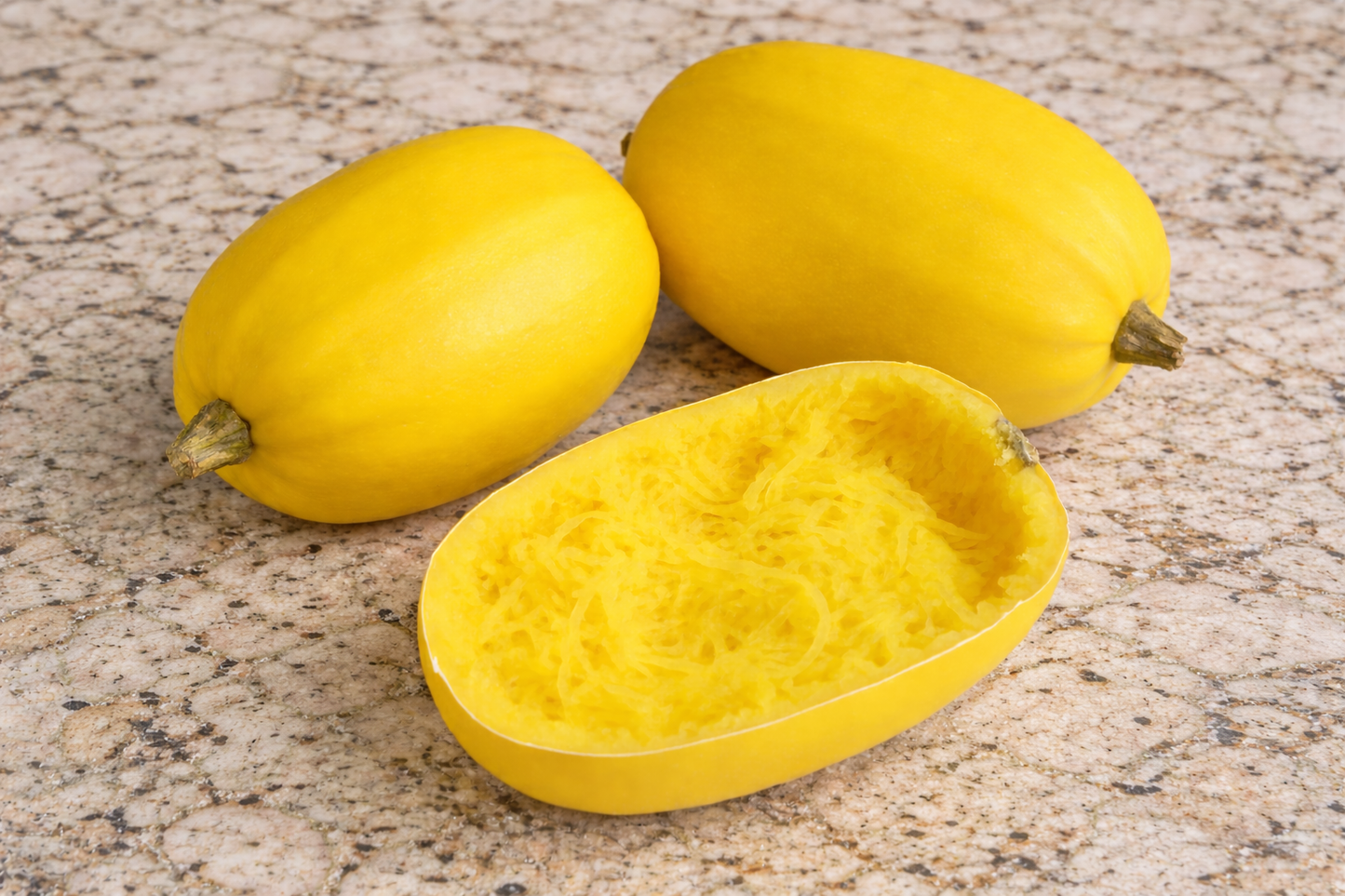 Vegetable Spaghetti Winter Squash seeds for oval yellow fruits with spaghetti-like flesh perfect for roasting.