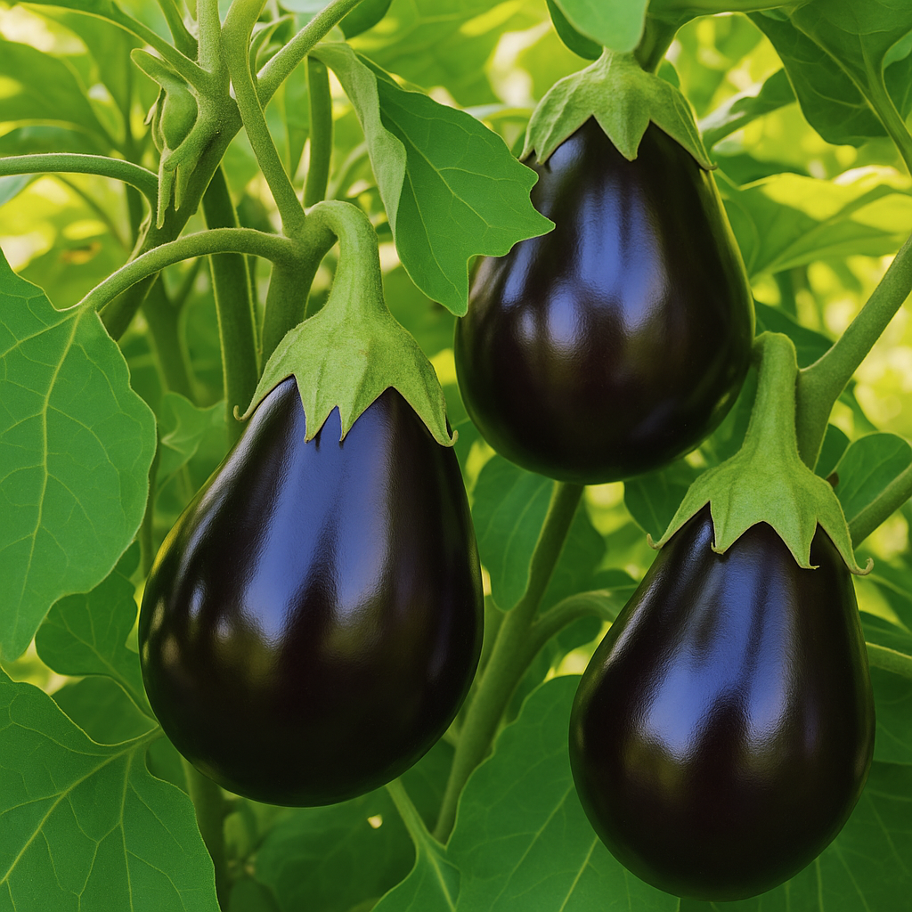 Black Beauty Eggplant vegetable seeds producing large, glossy deep-purple fruits perfect for classic Mediterranean and Italian dishes.