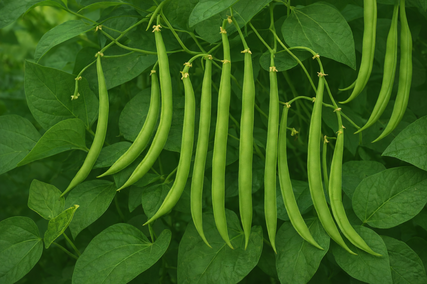 Blue Lake 274 Bush Bean vegetable seeds producing straight, tender pods perfect for easy-to-pick garden rows and canning.