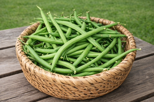 Contender Bush Bean vegetable seeds producing heavy yields of round, tender pods perfect for easy-to-pick garden rows.