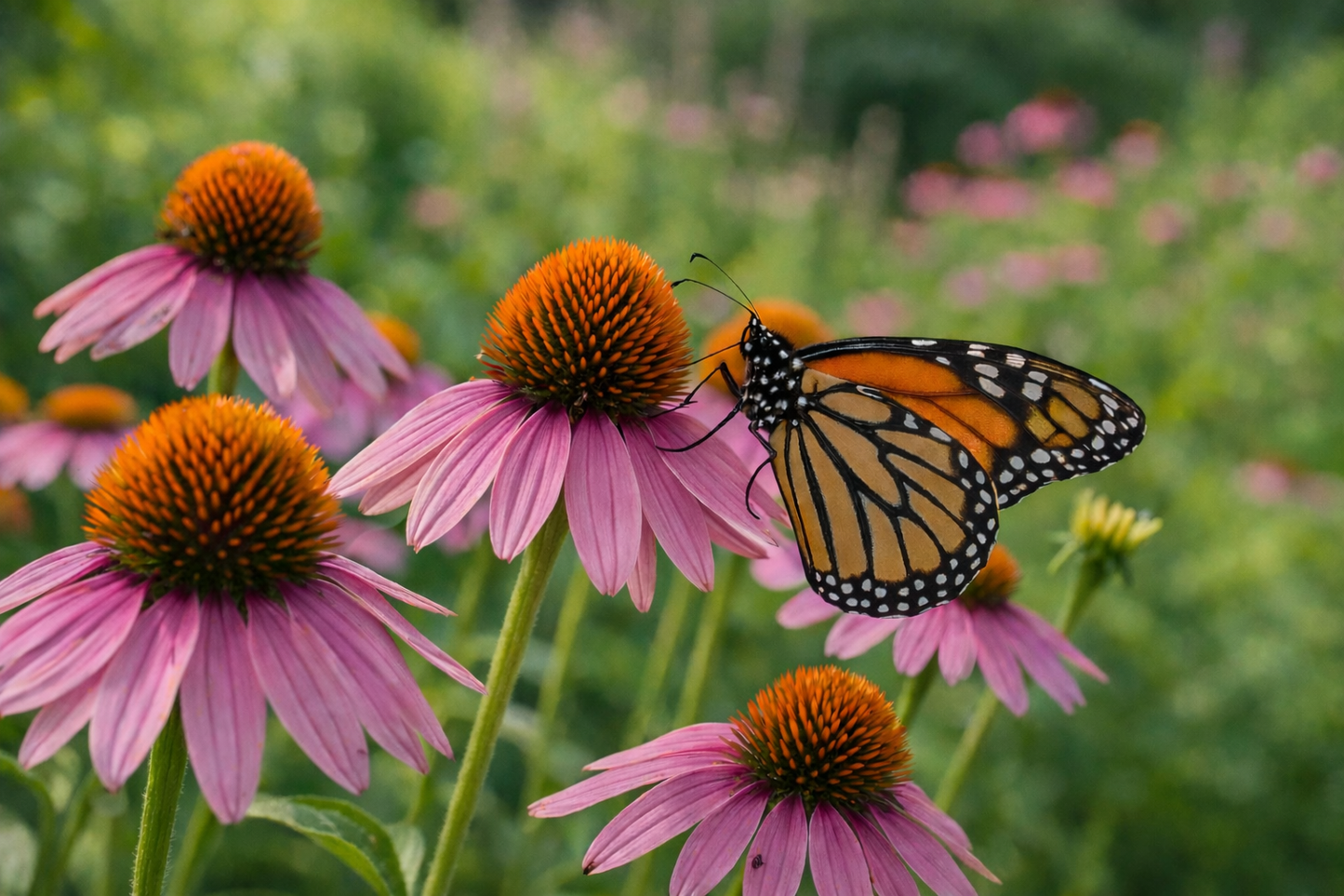 Organic Echinacea Purpurea flower seeds for purple coneflowers that support monarch butterflies and native pollinators.
