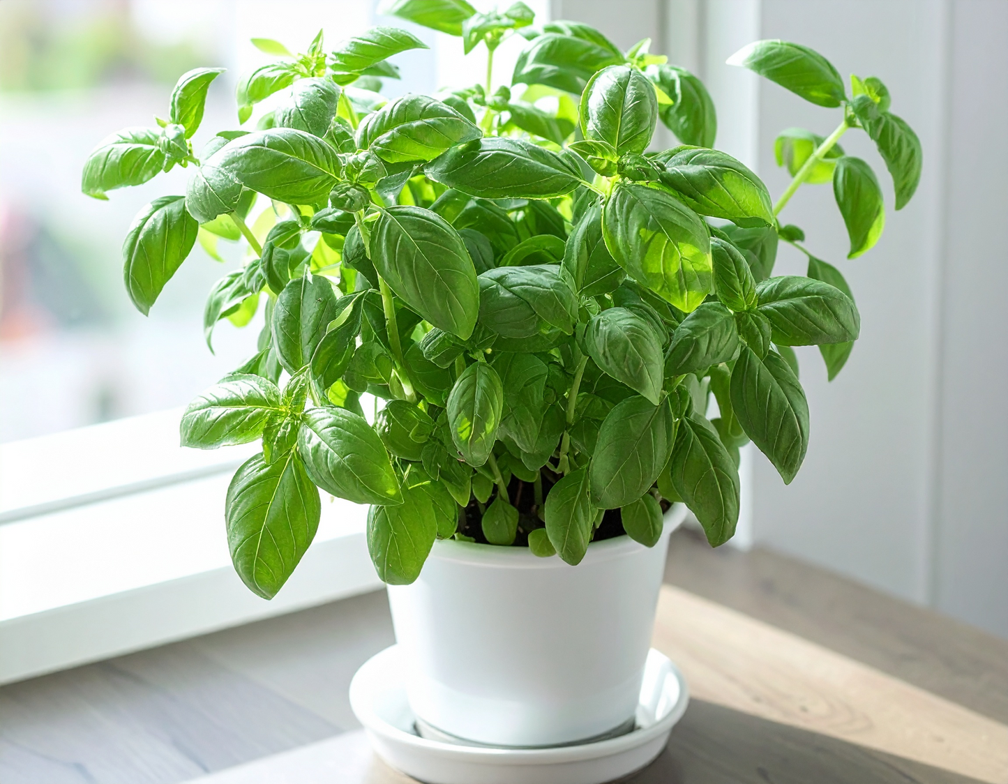 Genovese Basil herb seeds featuring large, aromatic leaves essential for authentic fresh pesto and Italian cuisine.