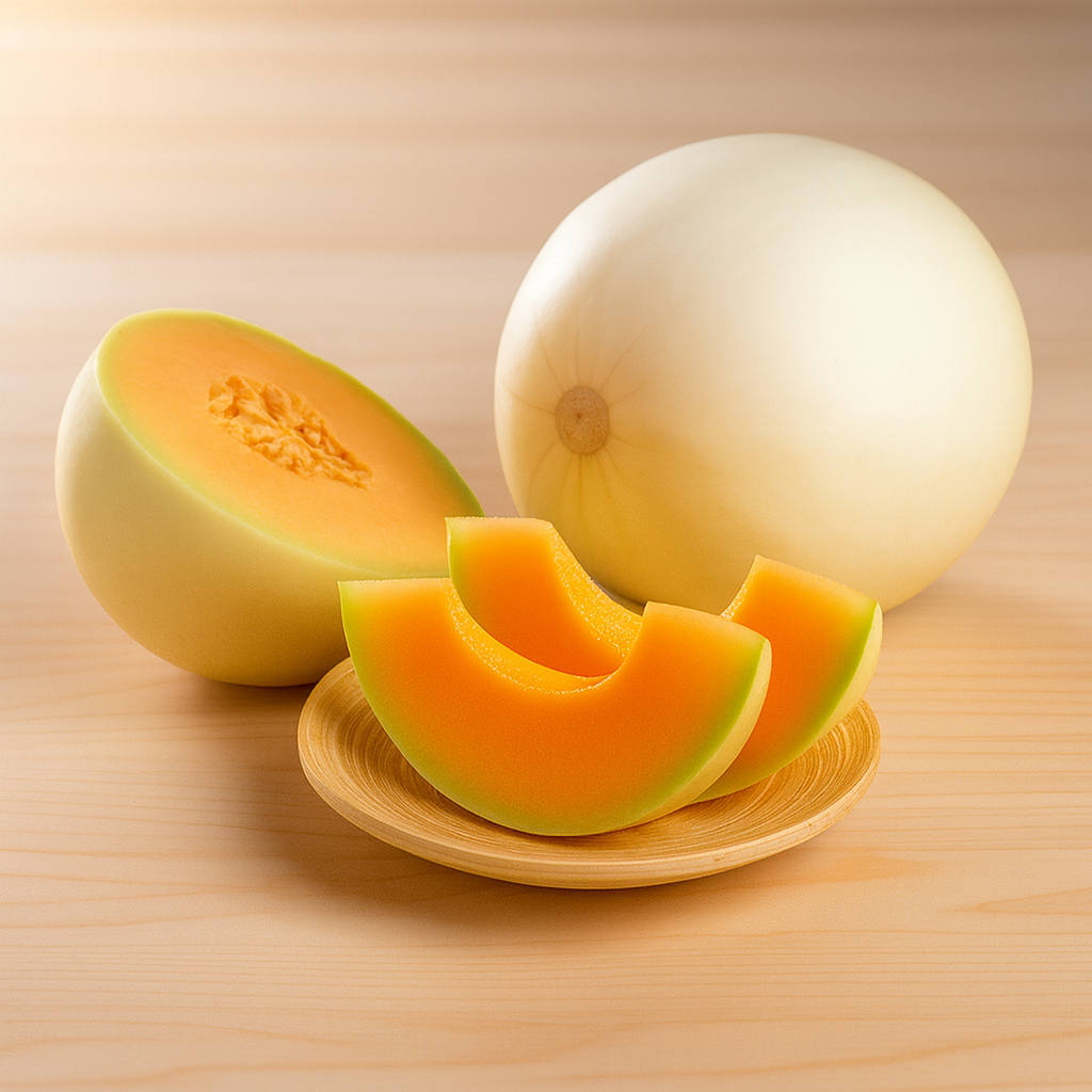 Orange Flesh Honeydew Melon fruit seeds yielding sweet, juicy orange-fleshed melons for refreshing summer snacks.