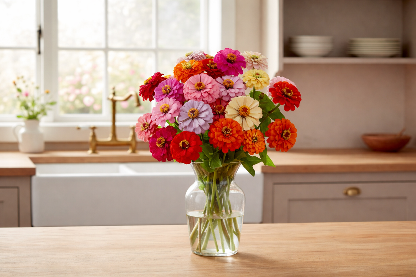 Pumila Pompon Zinnia flower seeds yielding a burst of continuous summer color with multi-petaled blooms for cut gardens.