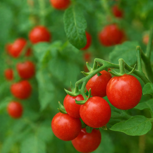 Sweetie Cherry Tomato vegetable seeds for clusters of extra-sweet, sun-ripened red bite-sized fruits for snacking.